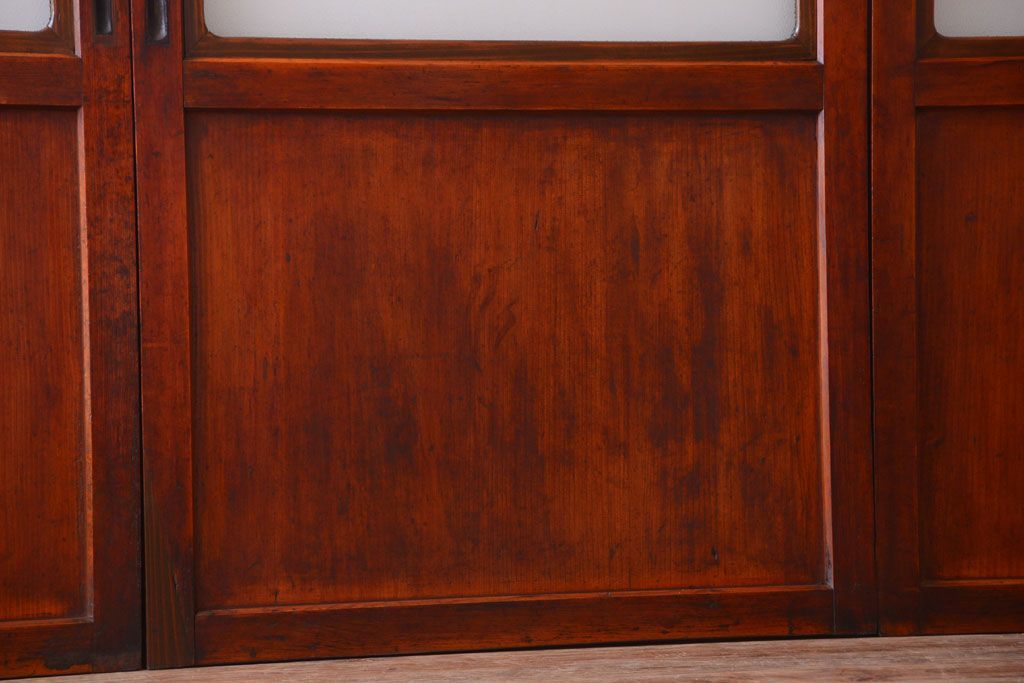 和製アンティーク　ダイヤガラス帯の古い木製引き戸4枚セット(ガラス帯戸)