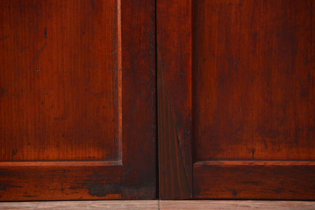 和製アンティーク　ダイヤガラス帯の古い木製引き戸4枚セット(ガラス帯戸)