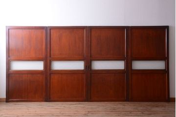 和製アンティーク　ダイヤガラス帯の古い木製引き戸4枚セット(ガラス帯戸)