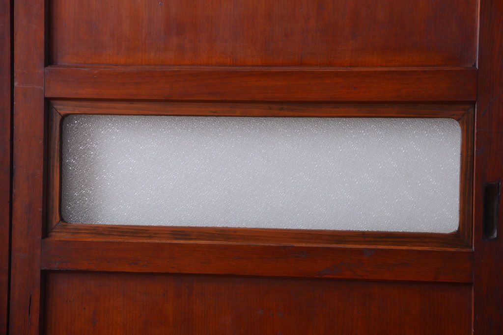 和製アンティーク　ダイヤガラス帯の古い木製引き戸4枚セット(ガラス帯戸)