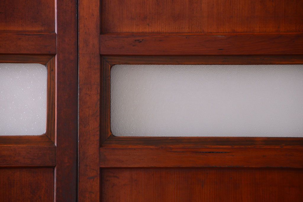 和製アンティーク　ダイヤガラス帯の古い木製引き戸4枚セット(ガラス帯戸)