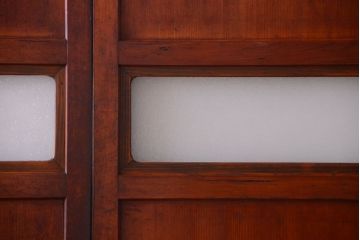 和製アンティーク　ダイヤガラス帯の古い木製引き戸4枚セット(ガラス帯戸)