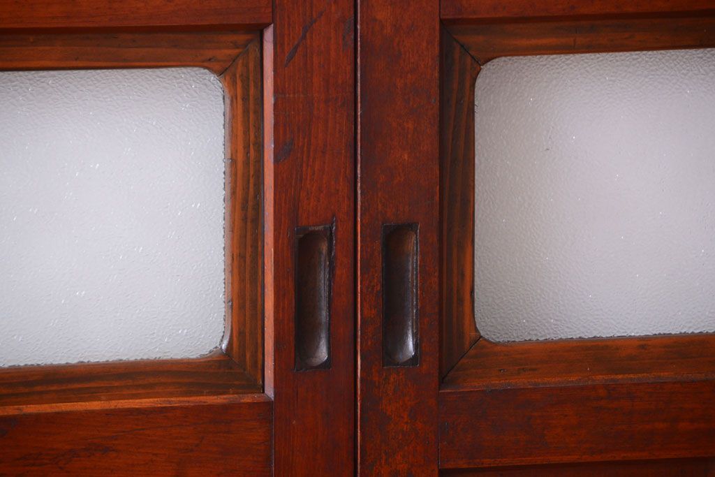 和製アンティーク　ダイヤガラス帯の古い木製引き戸4枚セット(ガラス帯戸)