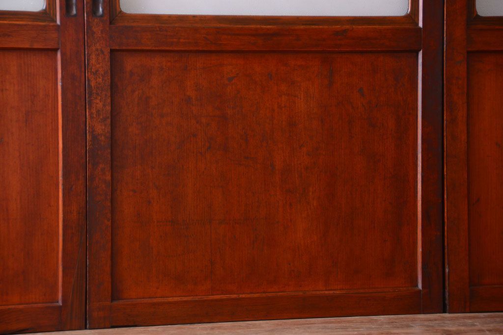 和製アンティーク　ダイヤガラス帯の古い木製引き戸4枚セット(ガラス帯戸)