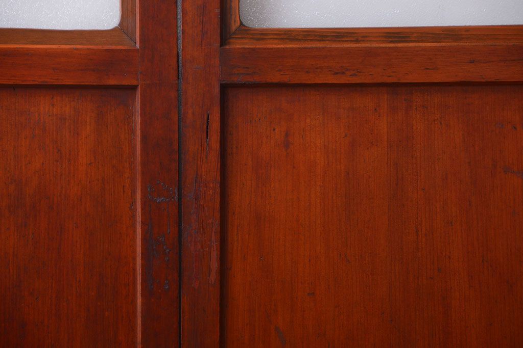 和製アンティーク　ダイヤガラス帯の古い木製引き戸4枚セット(ガラス帯戸)