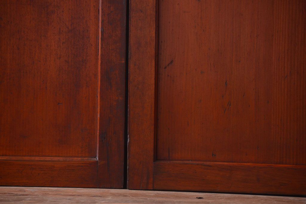 和製アンティーク　ダイヤガラス帯の古い木製引き戸4枚セット(ガラス帯戸)