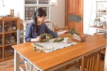 アンティーク家具　アンティークペイントレッグのダイニングテーブル(作業台)