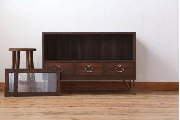 レトロ家具　昭和レトロ　気泡ガラス入り!アンティーク鉄脚ローボード