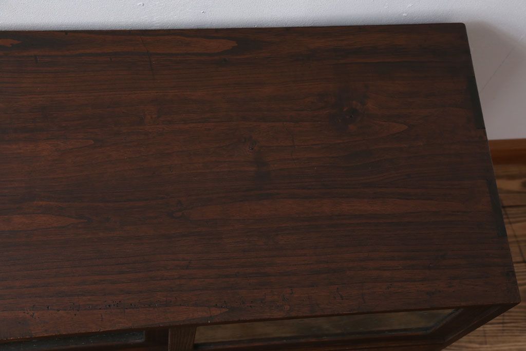 レトロ家具　昭和レトロ　気泡ガラス入り!アンティーク鉄脚ローボード