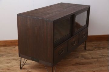 レトロ家具　昭和レトロ　気泡ガラス入り!アンティーク鉄脚ローボード
