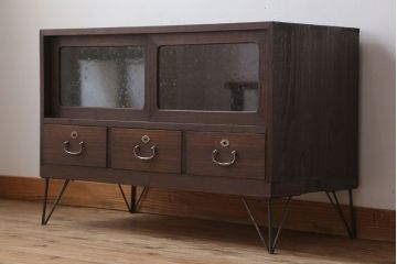 レトロ家具　昭和レトロ　気泡ガラス入り!アンティーク鉄脚ローボード