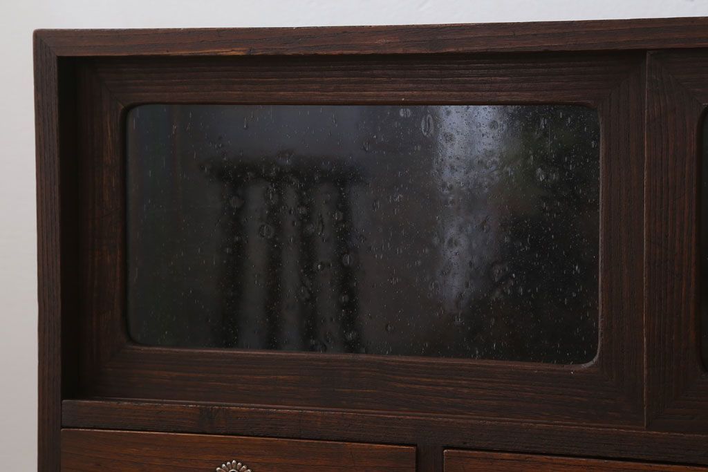 レトロ家具　昭和レトロ　気泡ガラス入り!アンティーク鉄脚ローボード