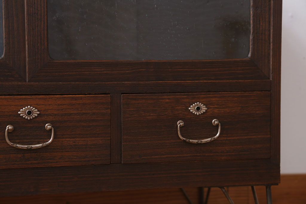 レトロ家具　昭和レトロ　気泡ガラス入り!アンティーク鉄脚ローボード