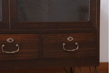 レトロ家具　昭和レトロ　気泡ガラス入り!アンティーク鉄脚ローボード