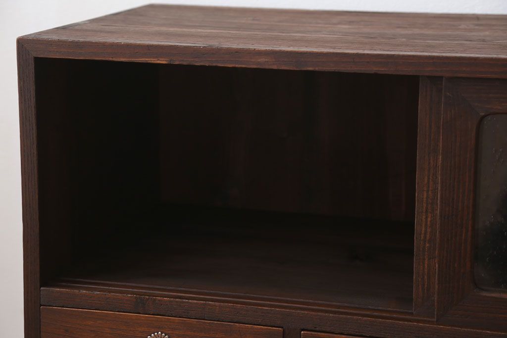 レトロ家具　昭和レトロ　気泡ガラス入り!アンティーク鉄脚ローボード