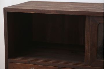 レトロ家具　昭和レトロ　気泡ガラス入り!アンティーク鉄脚ローボード