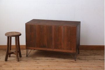 レトロ家具　昭和レトロ　気泡ガラス入り!アンティーク鉄脚ローボード
