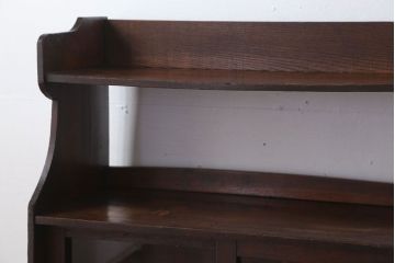 アンティーク家具　アンティーク　飾り棚付き!古い栓材のシンプルな引き戸本箱