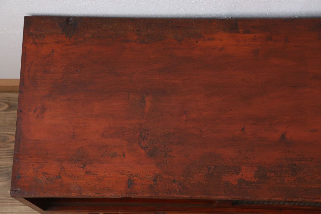 アンティーク家具　和製アンティーク　鉄脚付き!モールガラス引き戸のサイドボード(2)