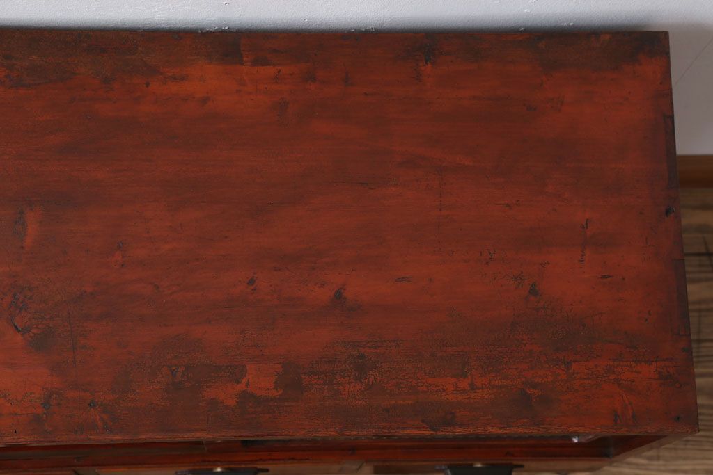 アンティーク家具　和製アンティーク　鉄脚付き!モールガラス引き戸のサイドボード(2)