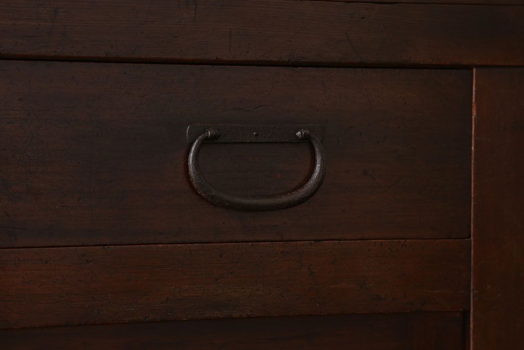 アンティーク家具　古民具・骨董　横桟引き戸のアンティーク美濃帳場箪笥