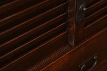 アンティーク家具　古民具・骨董　横桟引き戸のアンティーク美濃帳場箪笥