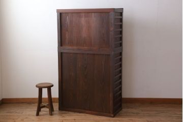 アンティーク家具　古民具・骨董　横桟引き戸のアンティーク美濃帳場箪笥