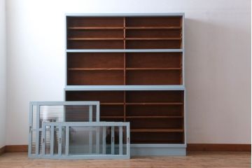 アンティーク家具　アンティーク　モールガラス入り!大きなペイント収納棚(戸棚・食器棚)