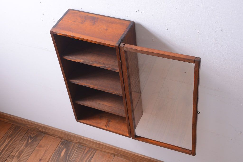 レトロ家具　昭和レトロ　古い木のアンティーク壁掛け収納棚