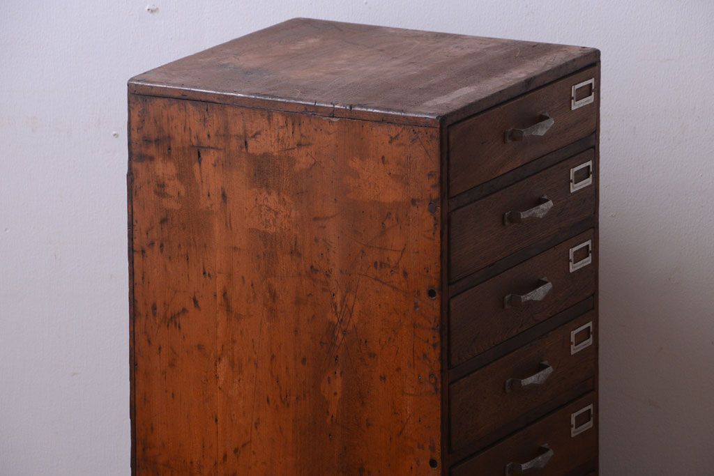 レトロ家具　昭和レトロ　ネームプレート付き!古い木のアンティーク小引き出し