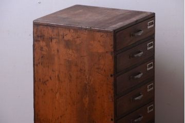 レトロ家具　昭和レトロ　ネームプレート付き!古い木のアンティーク小引き出し