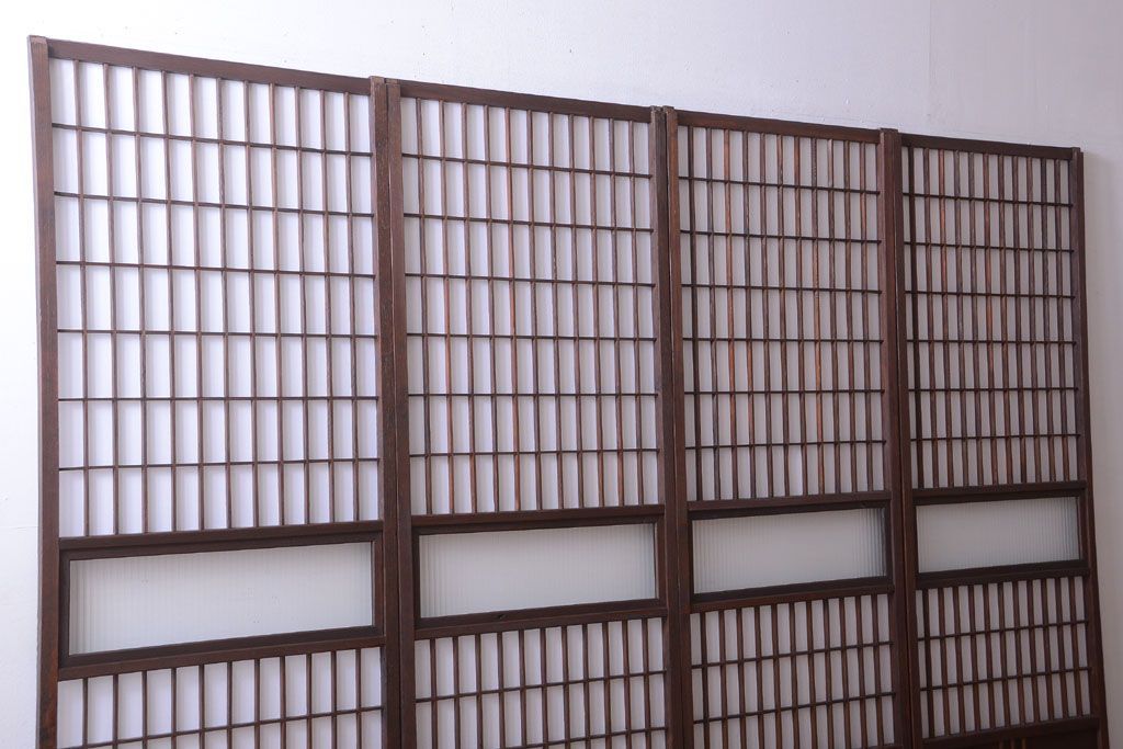 和製アンティーク　モールガラス帯の障子戸4枚セット