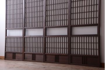 和製アンティーク　モールガラス帯の障子戸4枚セット