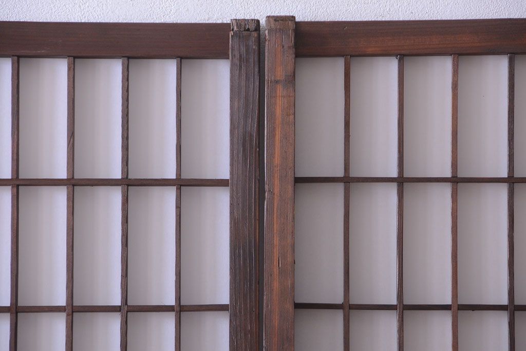 和製アンティーク　モールガラス帯の障子戸4枚セット
