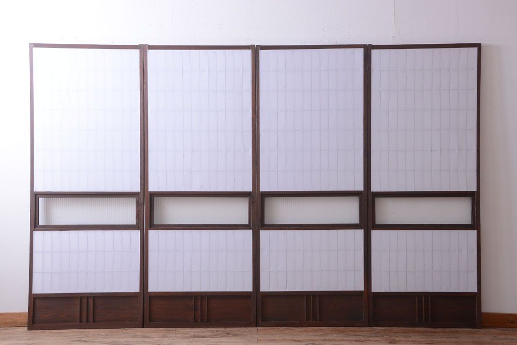 和製アンティーク　モールガラス帯の障子戸4枚セット