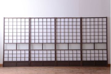 和製アンティーク　ダイヤガラス帯の障子戸4枚セット