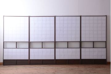 和製アンティーク　ダイヤガラス帯の障子戸4枚セット