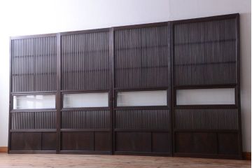 古民具・骨董　裏ガラス入り!デザインガラス帯格子戸4枚セット