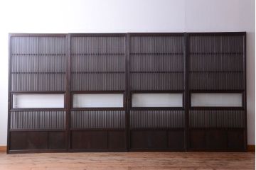 古民具・骨董　裏ガラス入り!デザインガラス帯格子戸4枚セット