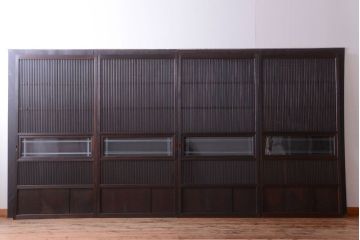 古民具・骨董　裏ガラス入り!デザインガラス帯格子戸4枚セット