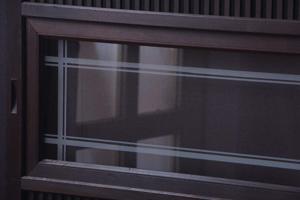 古民具・骨董　裏ガラス入り!デザインガラス帯格子戸4枚セット