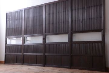 古民具・骨董　裏ガラス入り!デザインガラス帯格子戸4枚セット