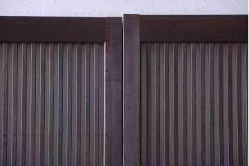 古民具・骨董　裏ガラス入り!デザインガラス帯格子戸4枚セット