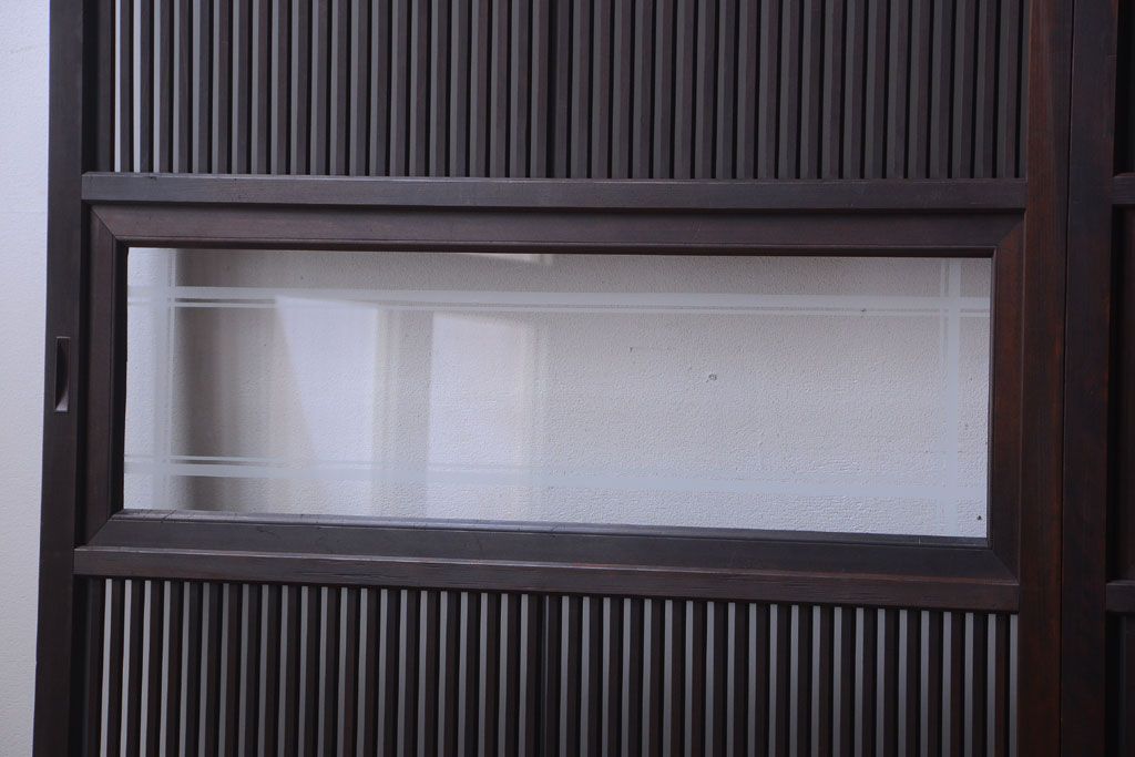 古民具・骨董　裏ガラス入り!デザインガラス帯格子戸4枚セット