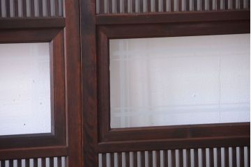 古民具・骨董　裏ガラス入り!デザインガラス帯格子戸4枚セット