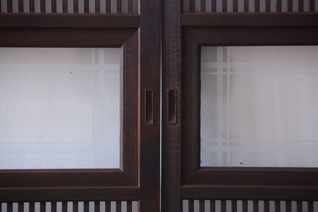 古民具・骨董　裏ガラス入り!デザインガラス帯格子戸4枚セット