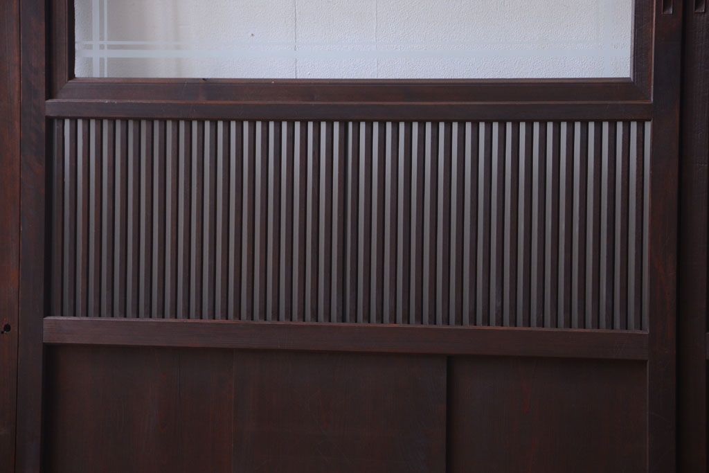 古民具・骨董　裏ガラス入り!デザインガラス帯格子戸4枚セット