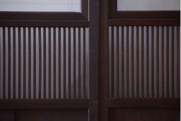 古民具・骨董　裏ガラス入り!デザインガラス帯格子戸4枚セット