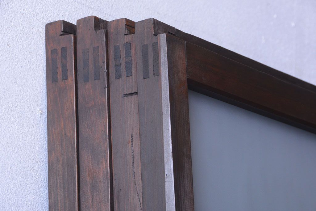 古民具・骨董　裏ガラス入り!デザインガラス帯格子戸4枚セット