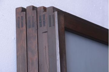 古民具・骨董　裏ガラス入り!デザインガラス帯格子戸4枚セット